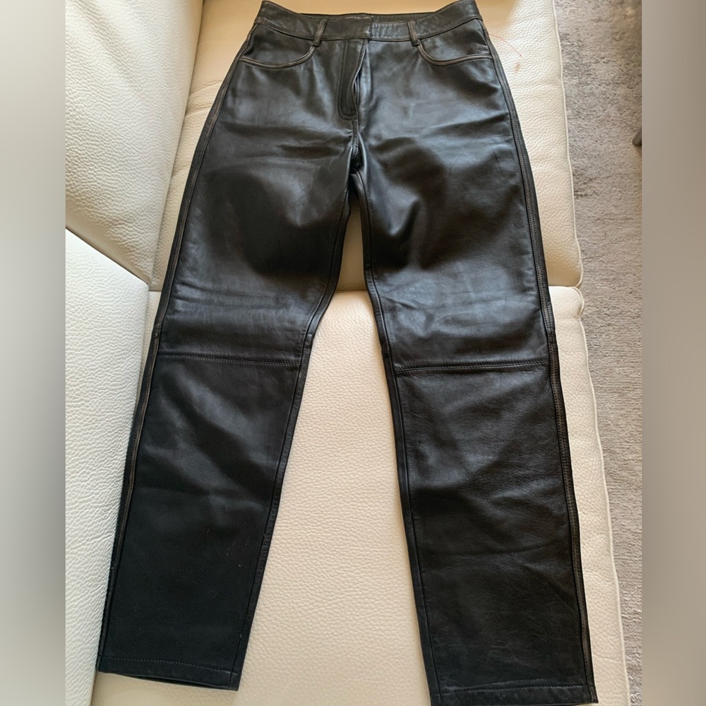 Massimo Dutti Dark Brown Leather Trousers